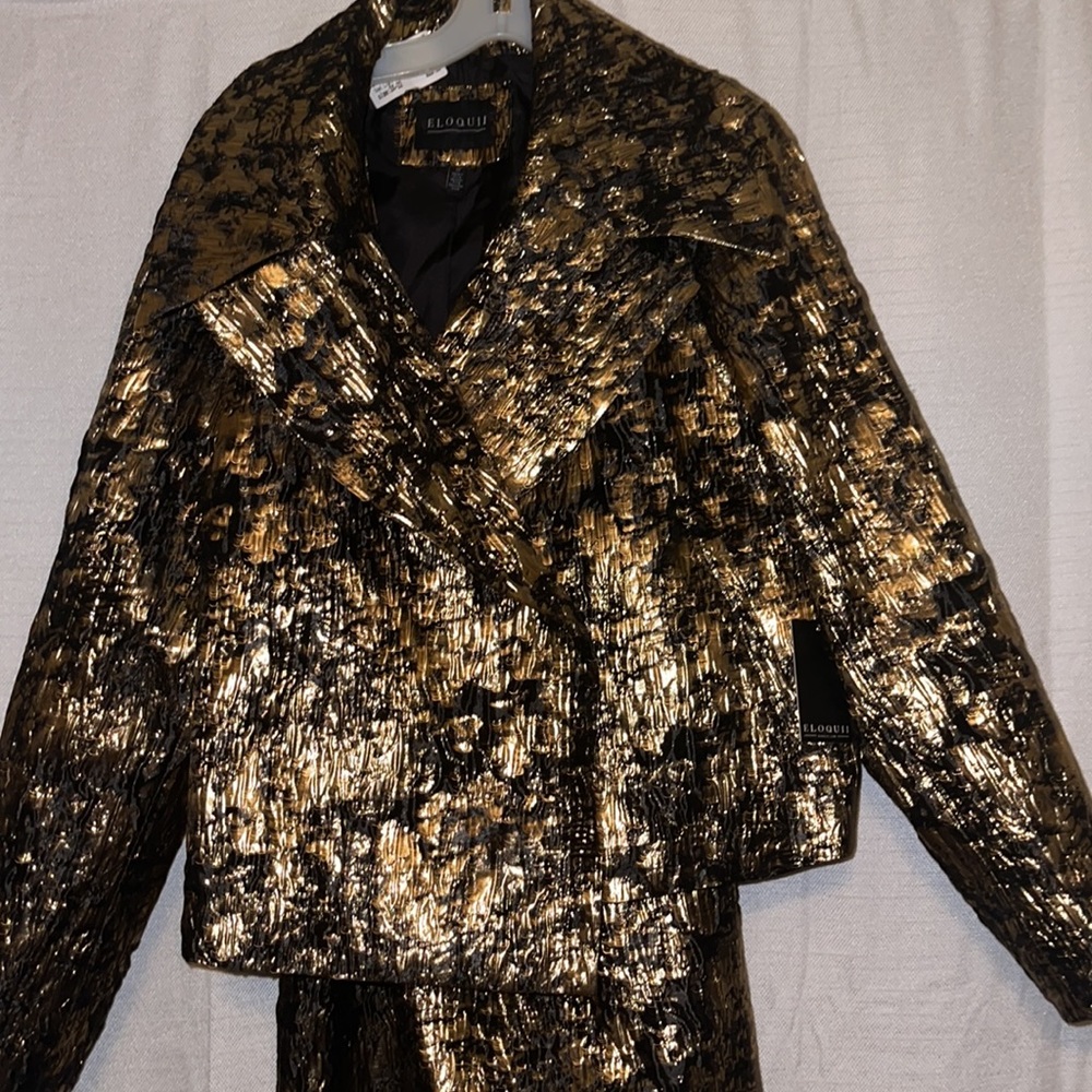 🖤SOLD💛Eloquii Gold and Black Brocade Mini Belted Dress/Jacket - Picture 5 of 11